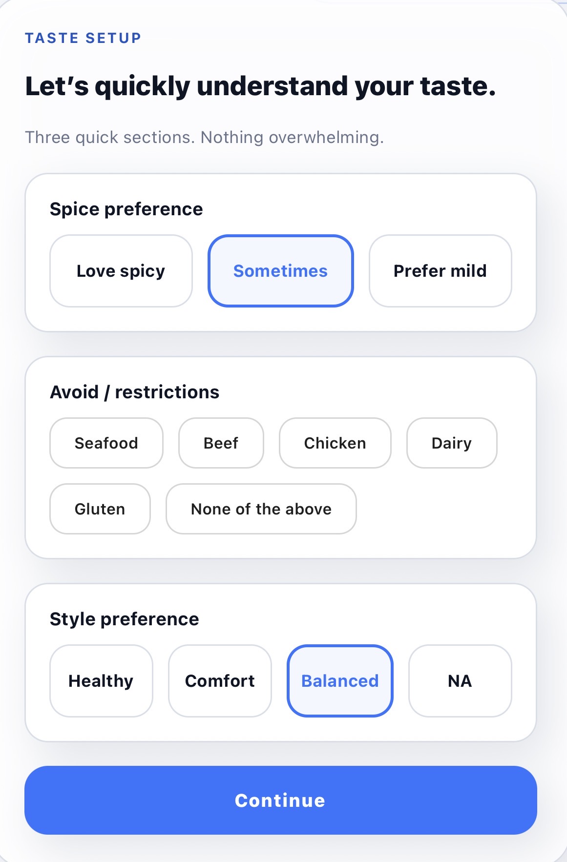 Taste setup illustration